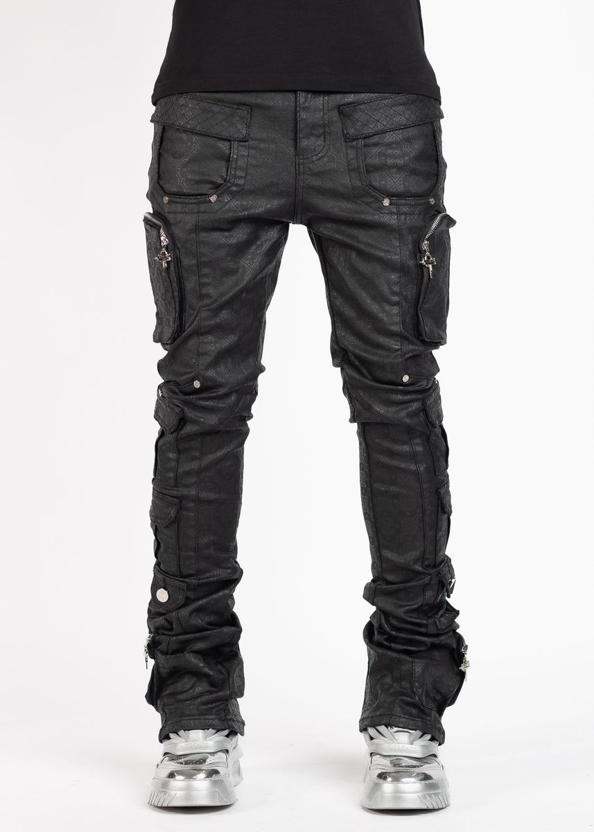 Guapi All Black Monogram Embellished Denim Jeans