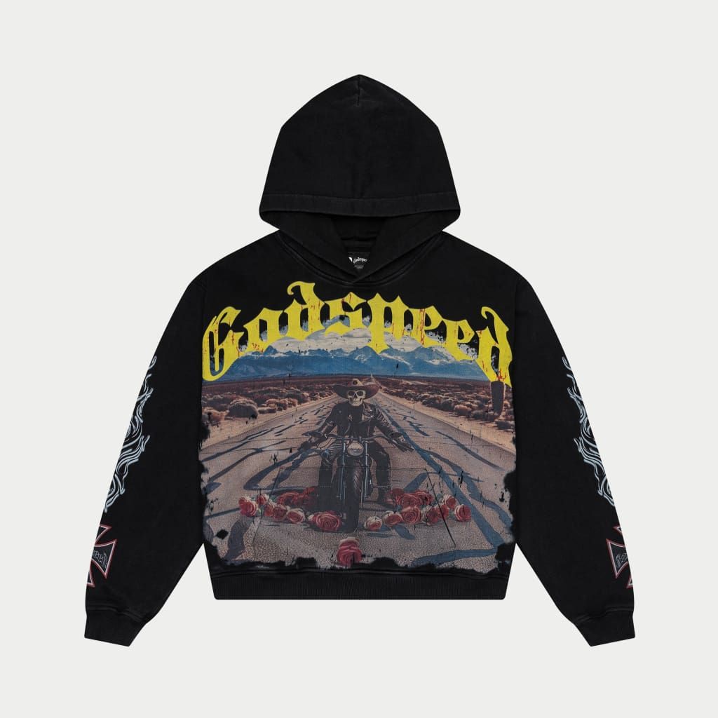 God Speed Long Lonely Road Hoodie (Black Wash)