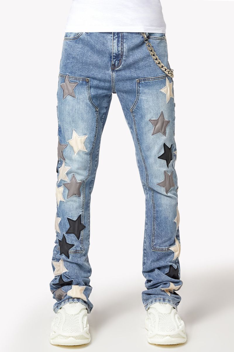 Guapi Aqua Blue Vintage Stars Denim Jeans
