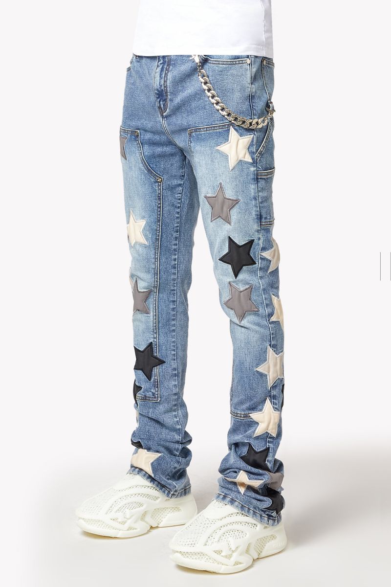 Guapi Aqua Blue Vintage Stars Denim Jeans