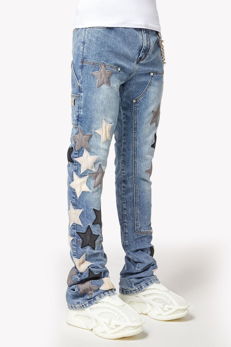 Guapi Aqua Blue Vintage Stars Denim Jeans