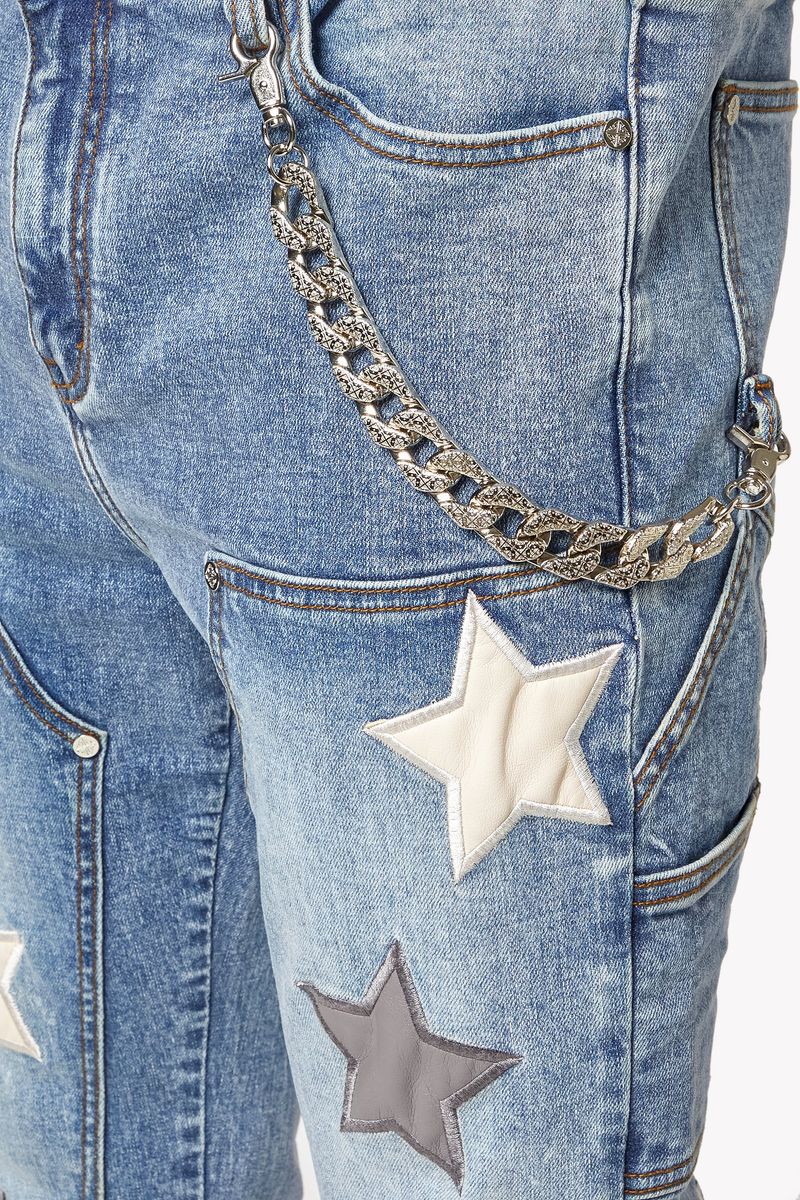 Guapi Aqua Blue Vintage Stars Denim Jeans