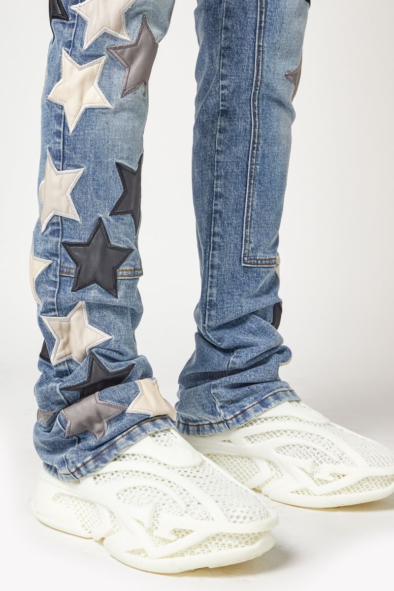 Guapi Aqua Blue Vintage Stars Denim Jeans