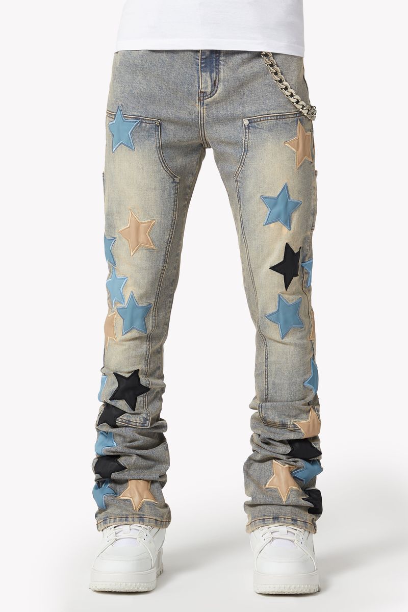 Guapi Powder Blue Vintage Stars Denim Jeans