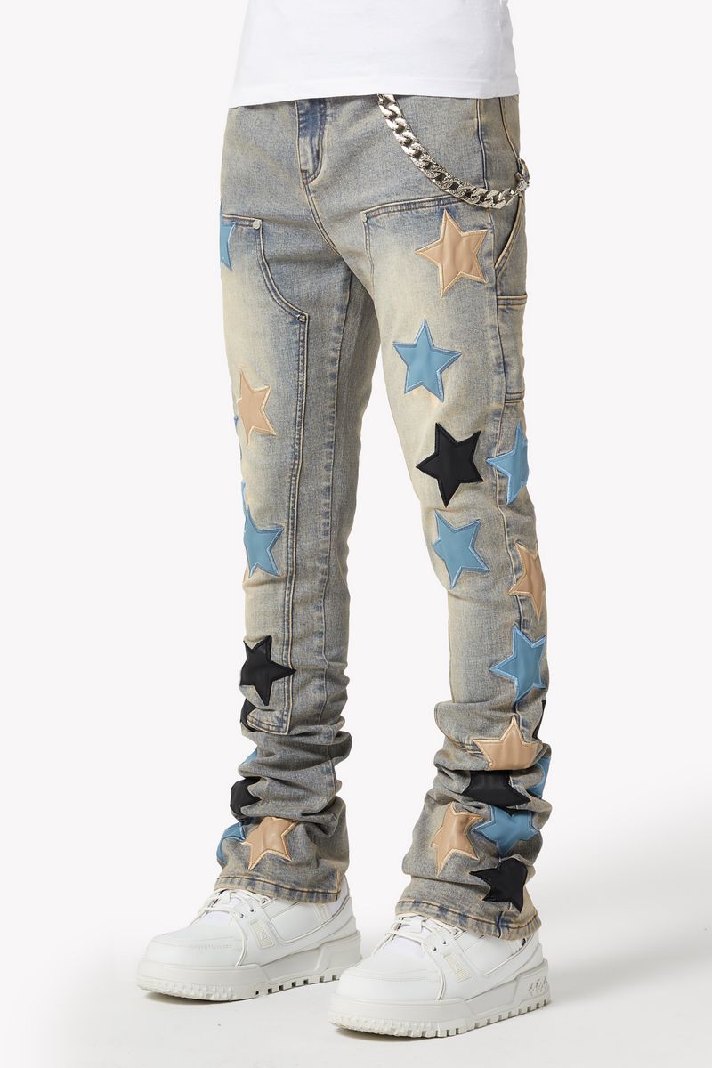 Guapi Powder Blue Vintage Stars Denim Jeans