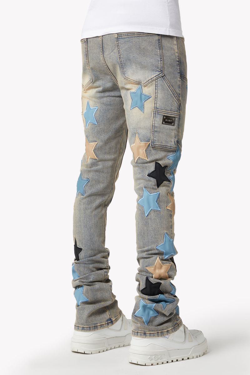 Guapi Powder Blue Vintage Stars Denim Jeans