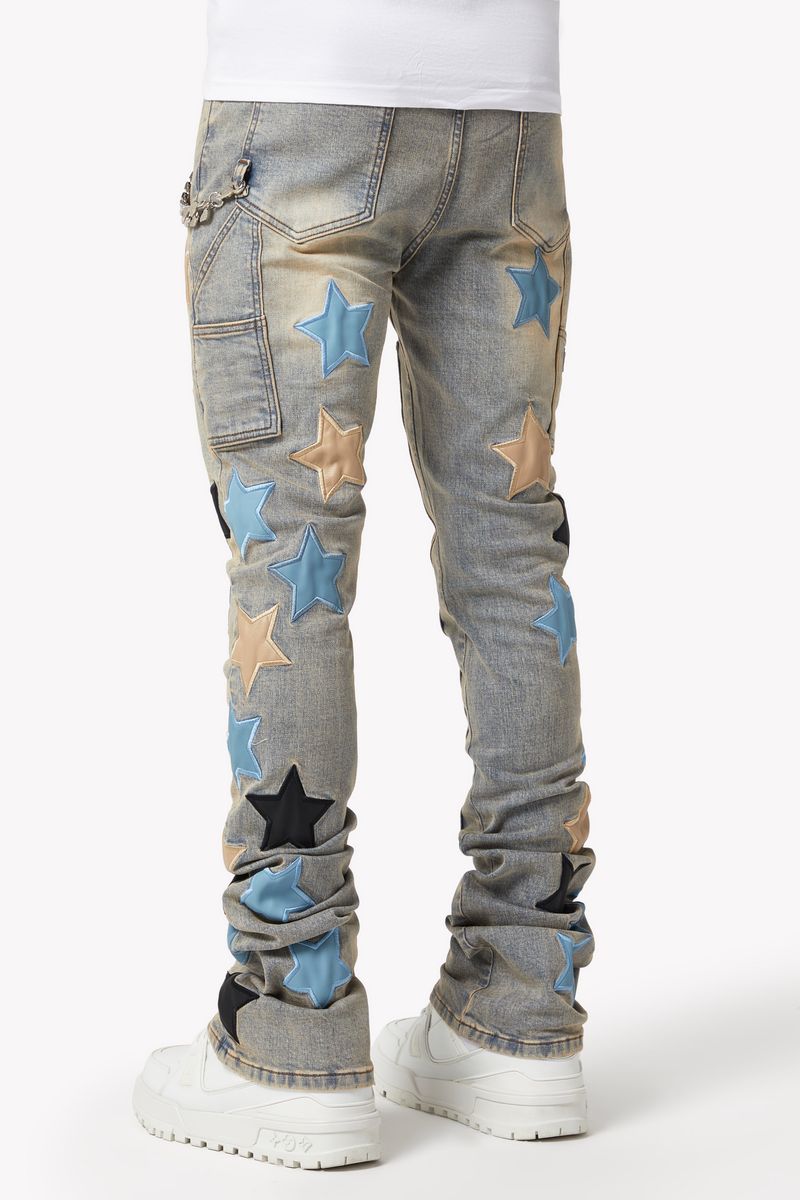 Guapi Powder Blue Vintage Stars Denim Jeans