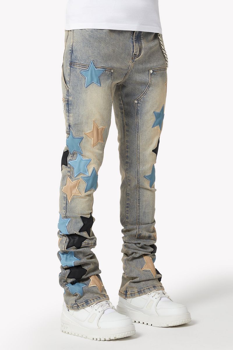 Guapi Powder Blue Vintage Stars Denim Jeans
