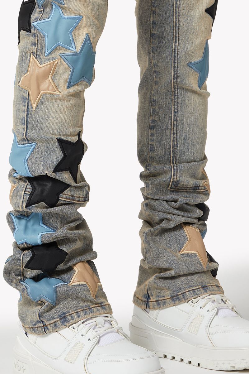 Guapi Powder Blue Vintage Stars Denim Jeans
