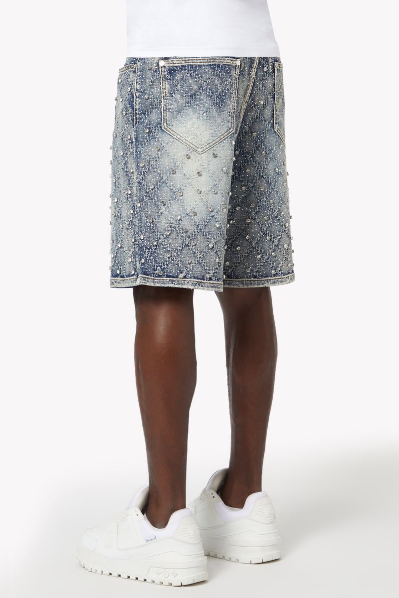 Guapi Aqua Blue Embellished Denim Shorts