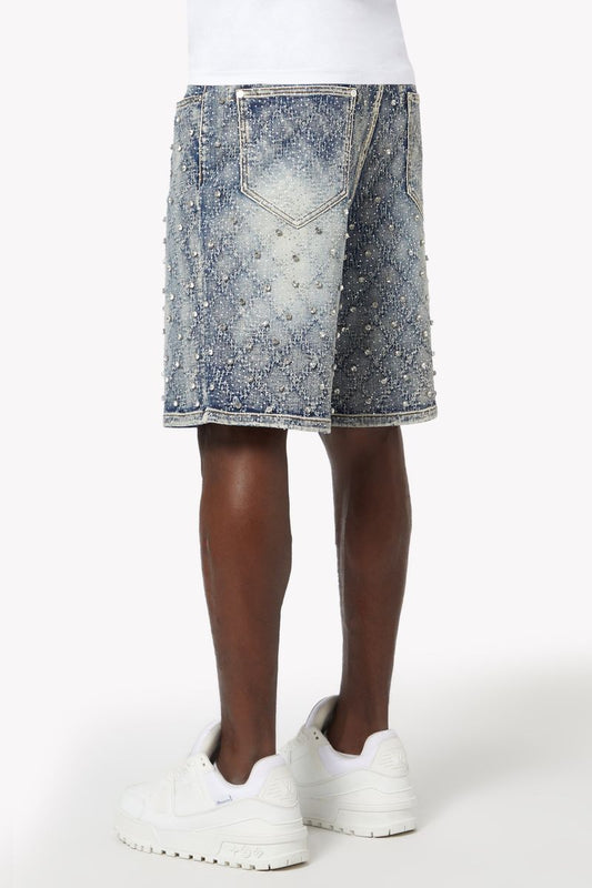 Guapi Aqua Blue Embellished Denim Shorts