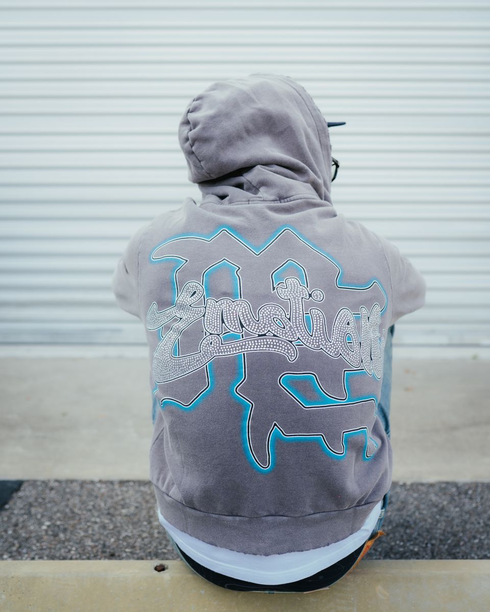 Mixed Emotion Grey “Rhinestone“ Hoodie – Viper Soles