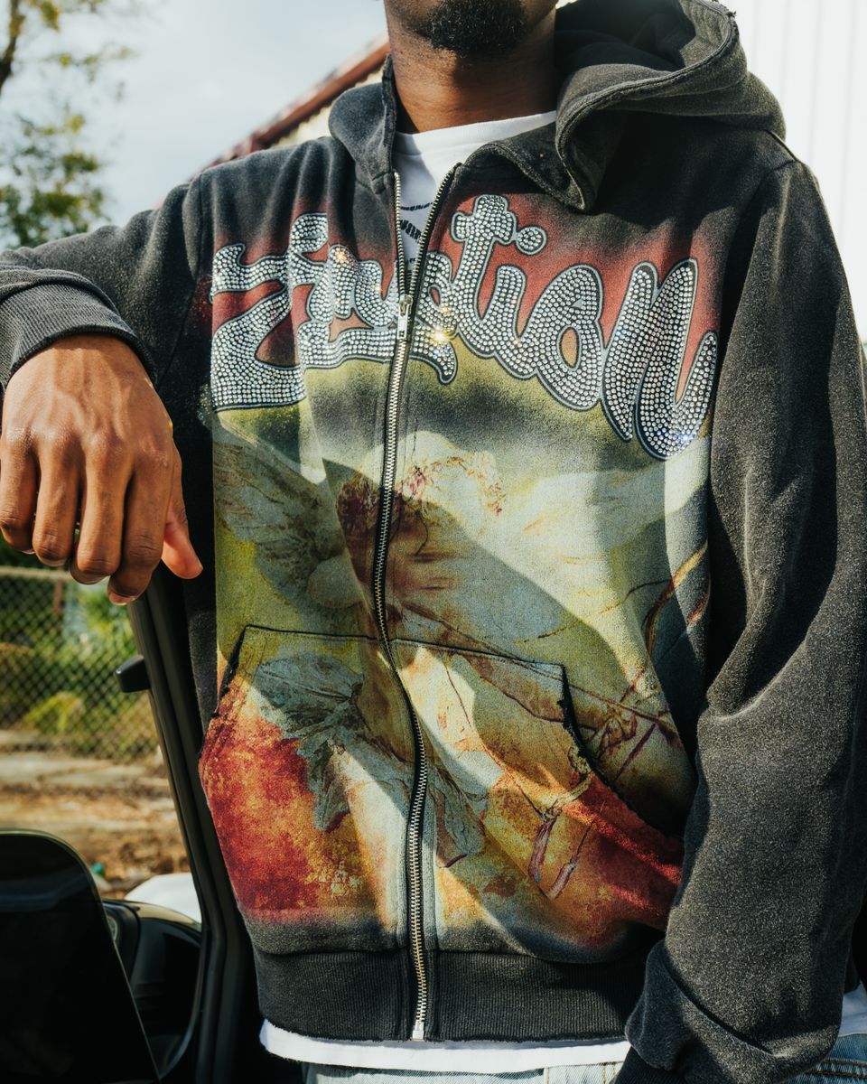 Mixed Emotion Acid Wash “Rhinestone“ Hoodie