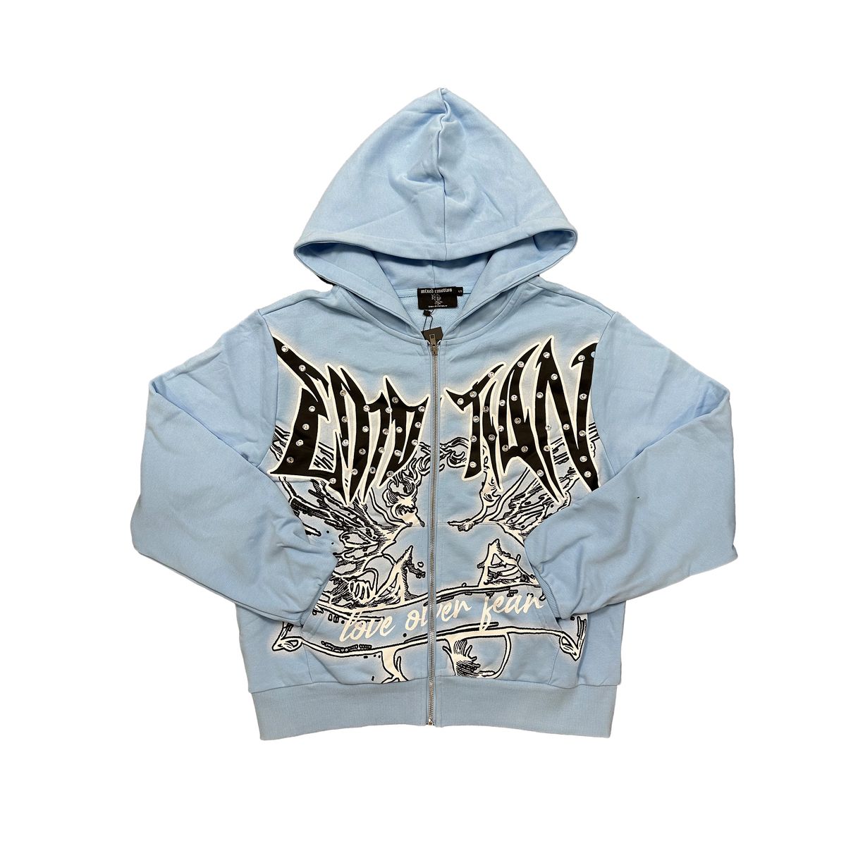Mixed Emotion Blue Graffiti Zipper Hoodie