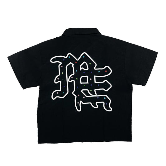 Mixed Emotion  ME Rhinestone Nylon Zip Up Shirt