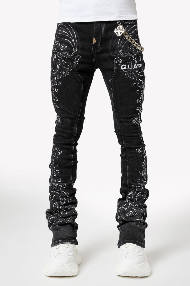 Guapi  Vintage Black Paisley Denim Jeans