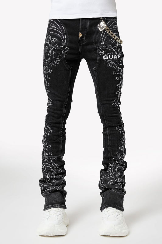 Guapi  Vintage Black Paisley Denim Jeans