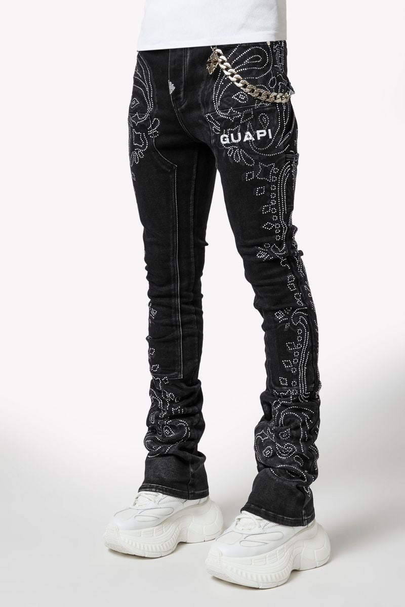 Guapi  Vintage Black Paisley Denim Jeans