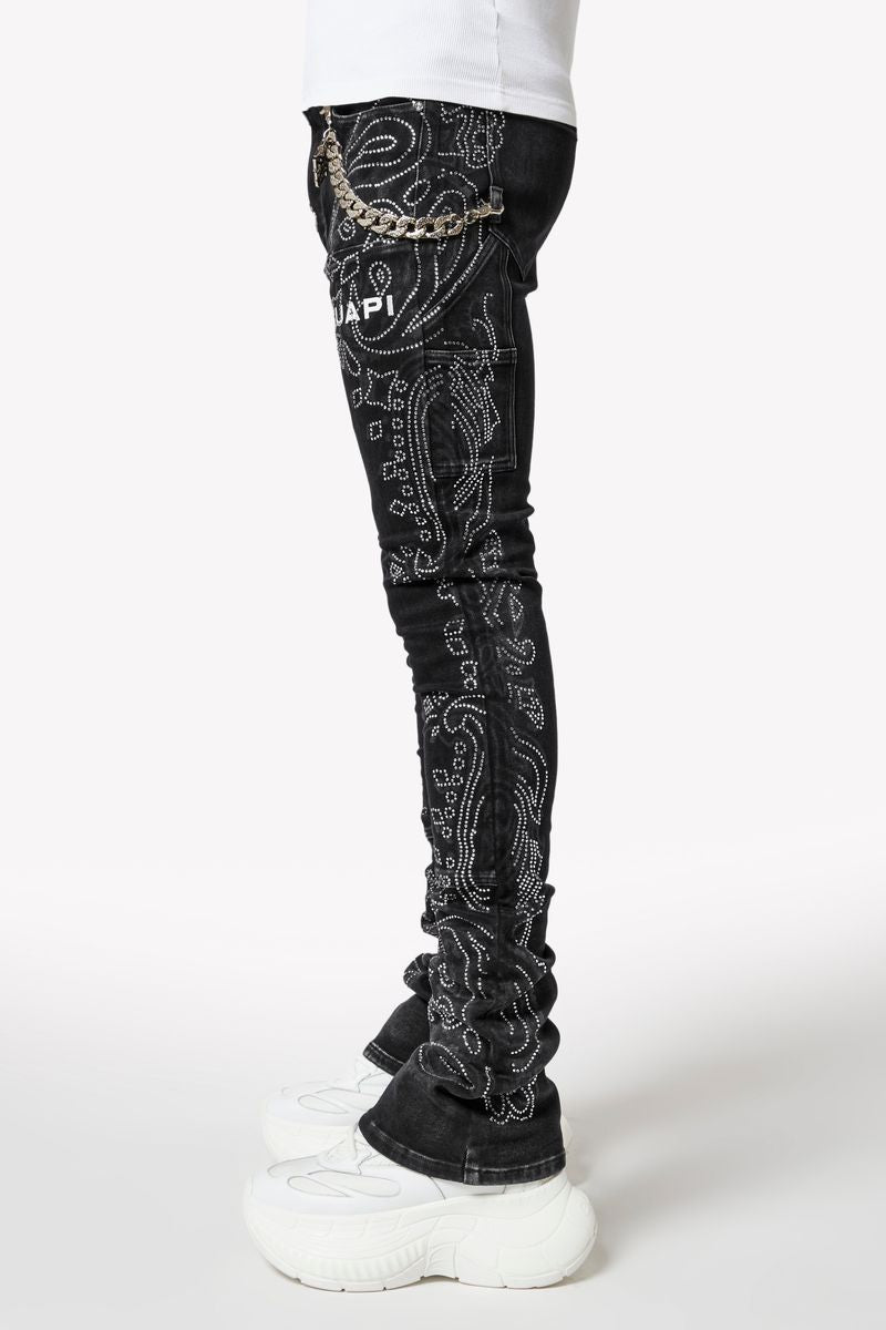 Guapi  Vintage Black Paisley Denim Jeans