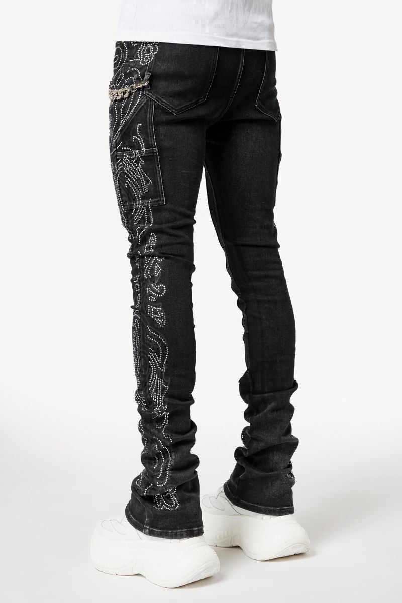 Guapi  Vintage Black Paisley Denim Jeans