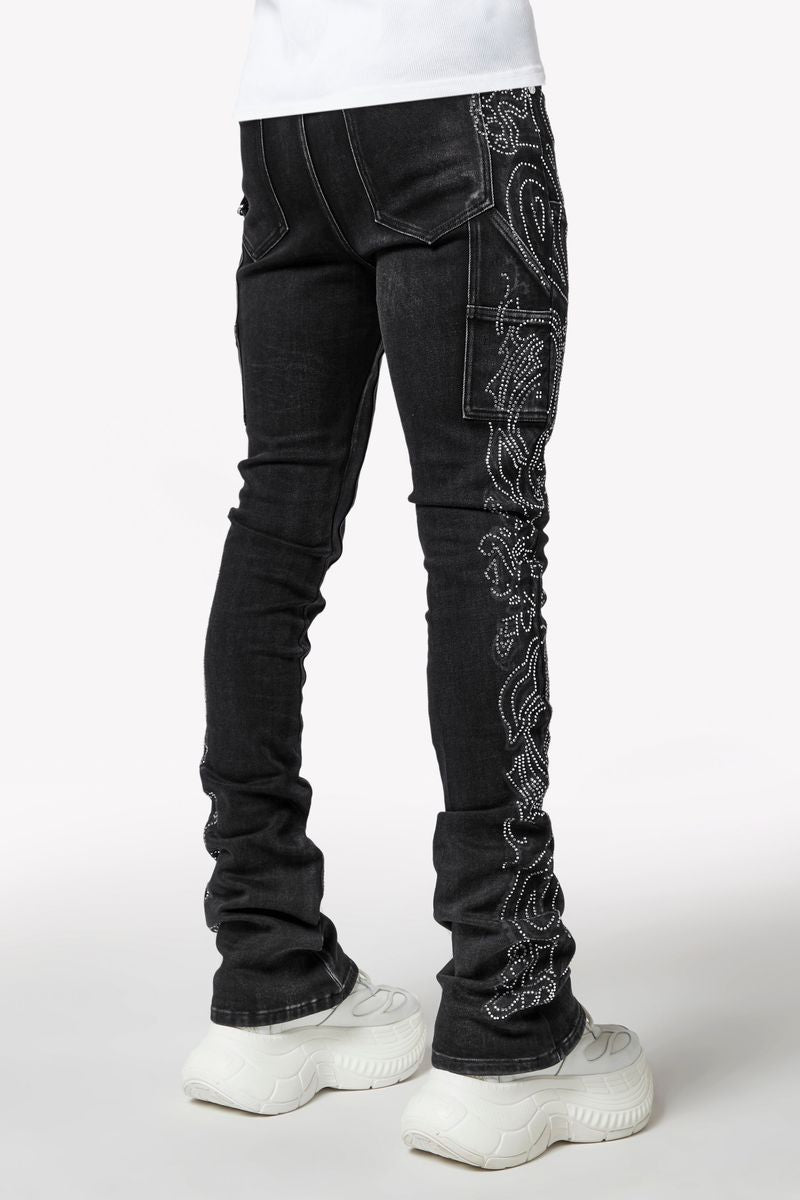 Guapi  Vintage Black Paisley Denim Jeans