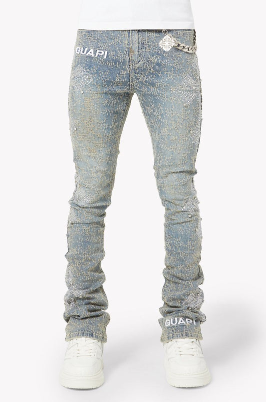 Guapi Vintage Blue Distressed Cross Denim Jeans