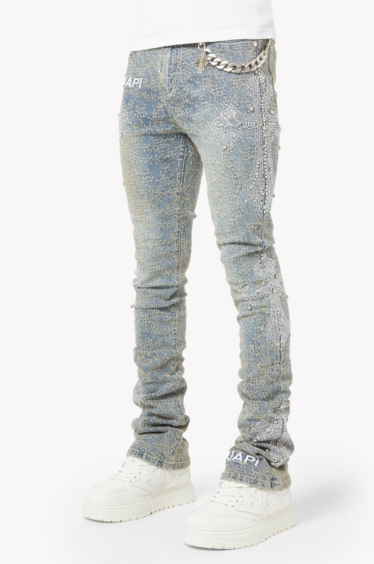 Guapi Vintage Blue Distressed Cross Denim Jeans