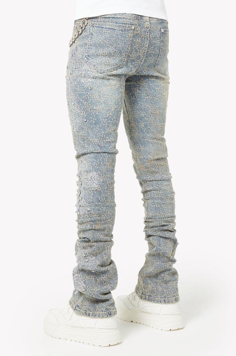 Guapi Vintage Blue Distressed Cross Denim Jeans