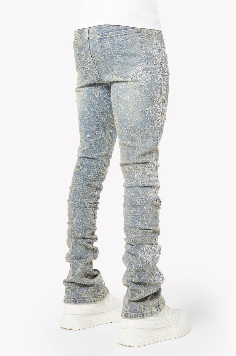 Guapi Vintage Blue Distressed Cross Denim Jeans