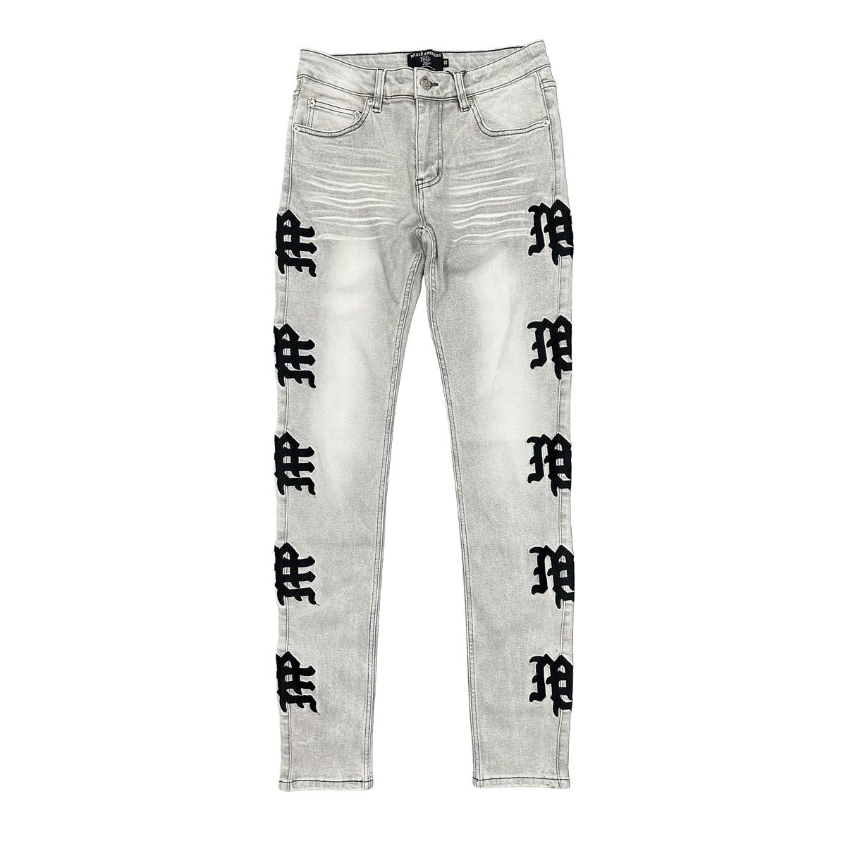 Mixed Emotion  Monogram Denim Grey Wash Jeans