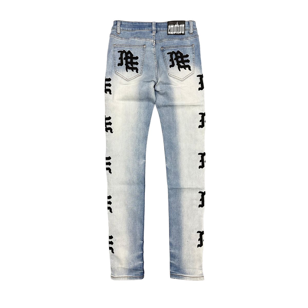 Mixed Emotion  Monogram Denim Light Blue Wash Jeans