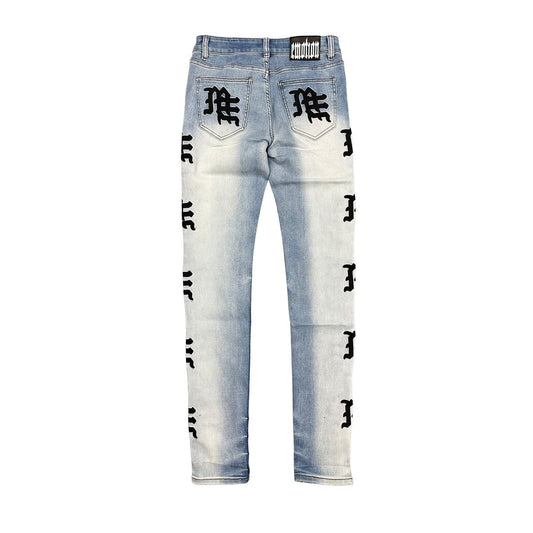 Mixed Emotion  Monogram Denim Light Blue Wash Jeans