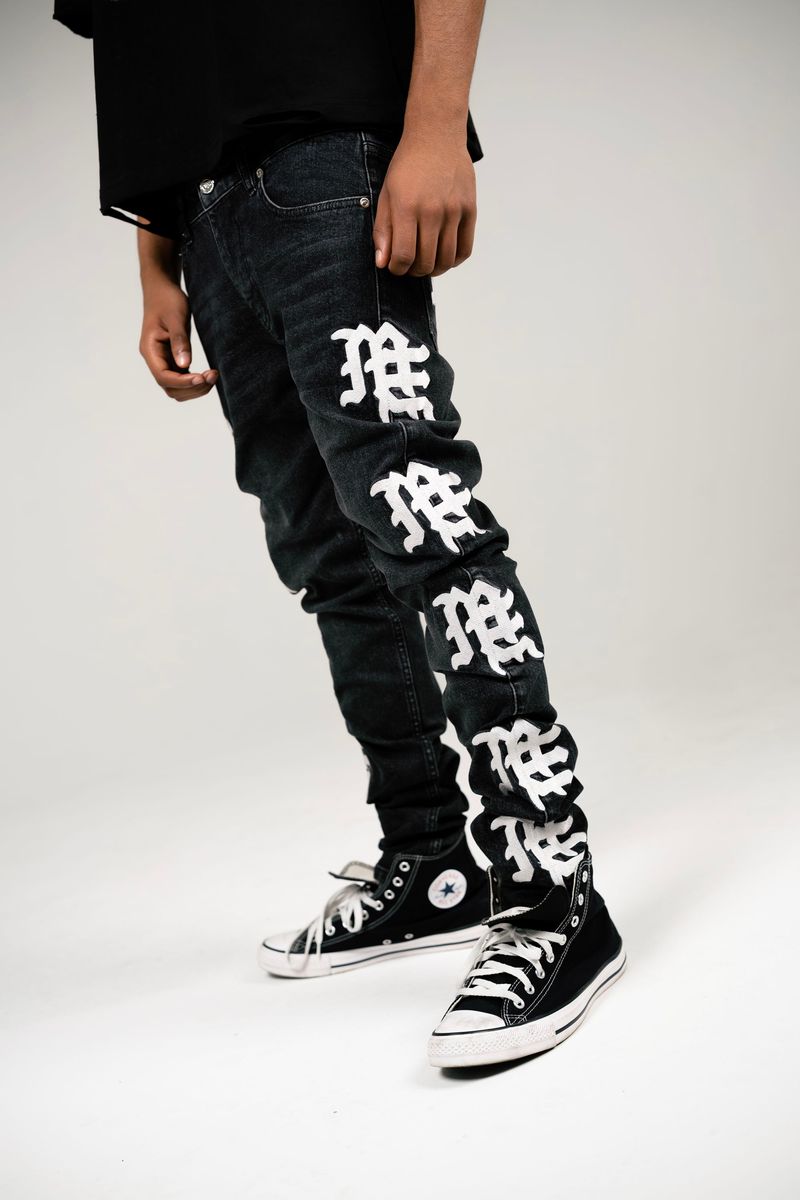 Mixed Emotion Monogram Denim Black Wash Jeans