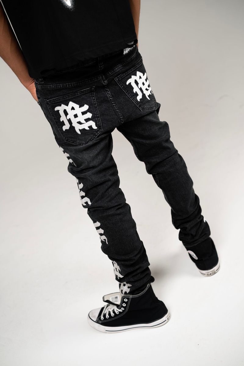 Mixed Emotion Monogram Denim Black Wash Jeans