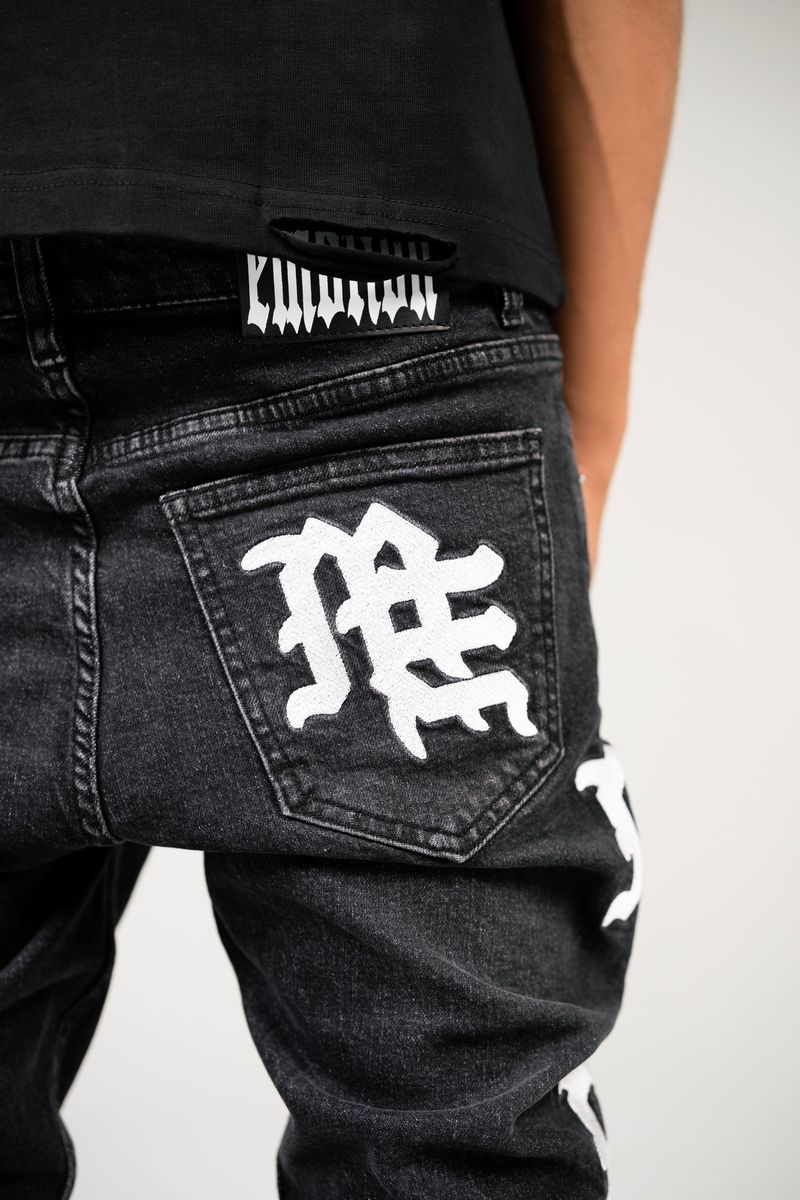 Mixed Emotion Monogram Denim Black Wash Jeans