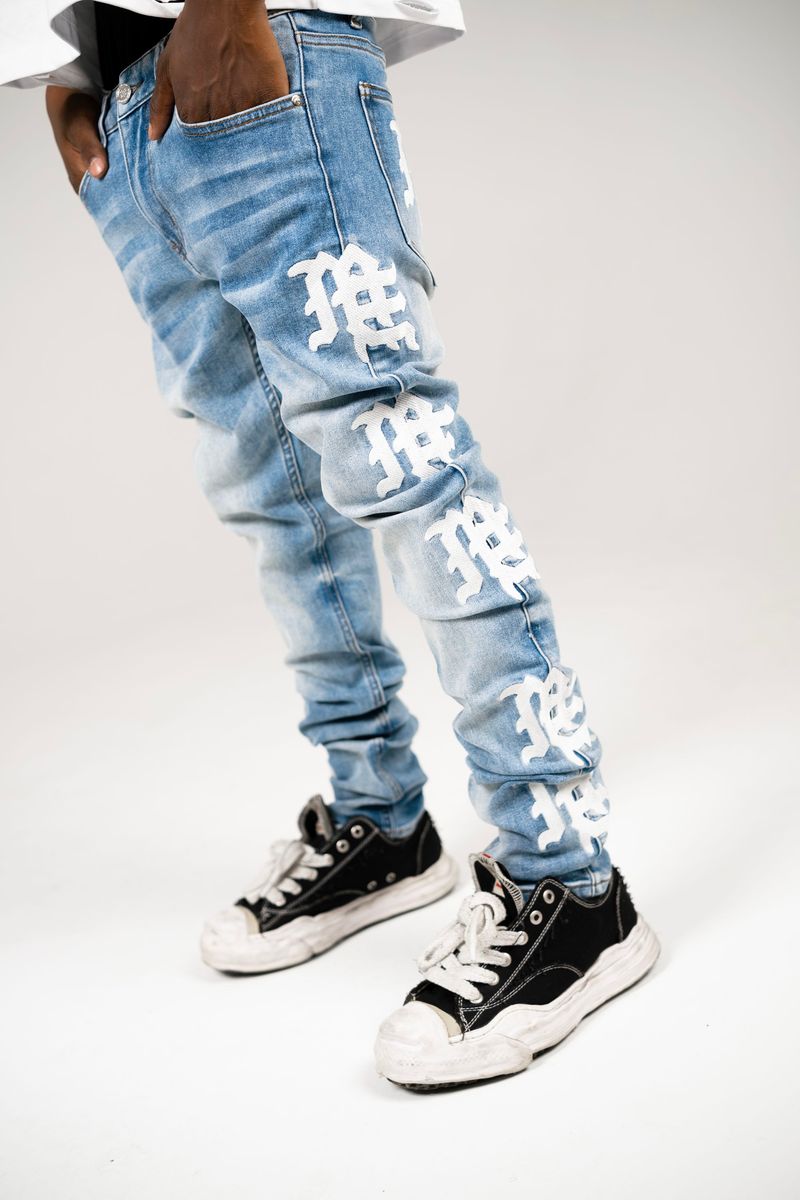 Mixed Emotion Monogram Denim Blue Wash Jeans