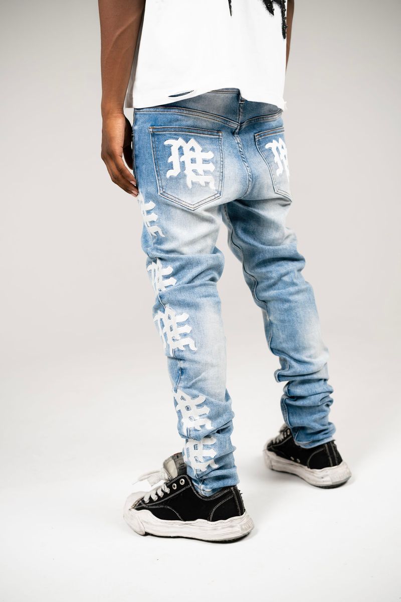 Mixed Emotion Monogram Denim Blue Wash Jeans
