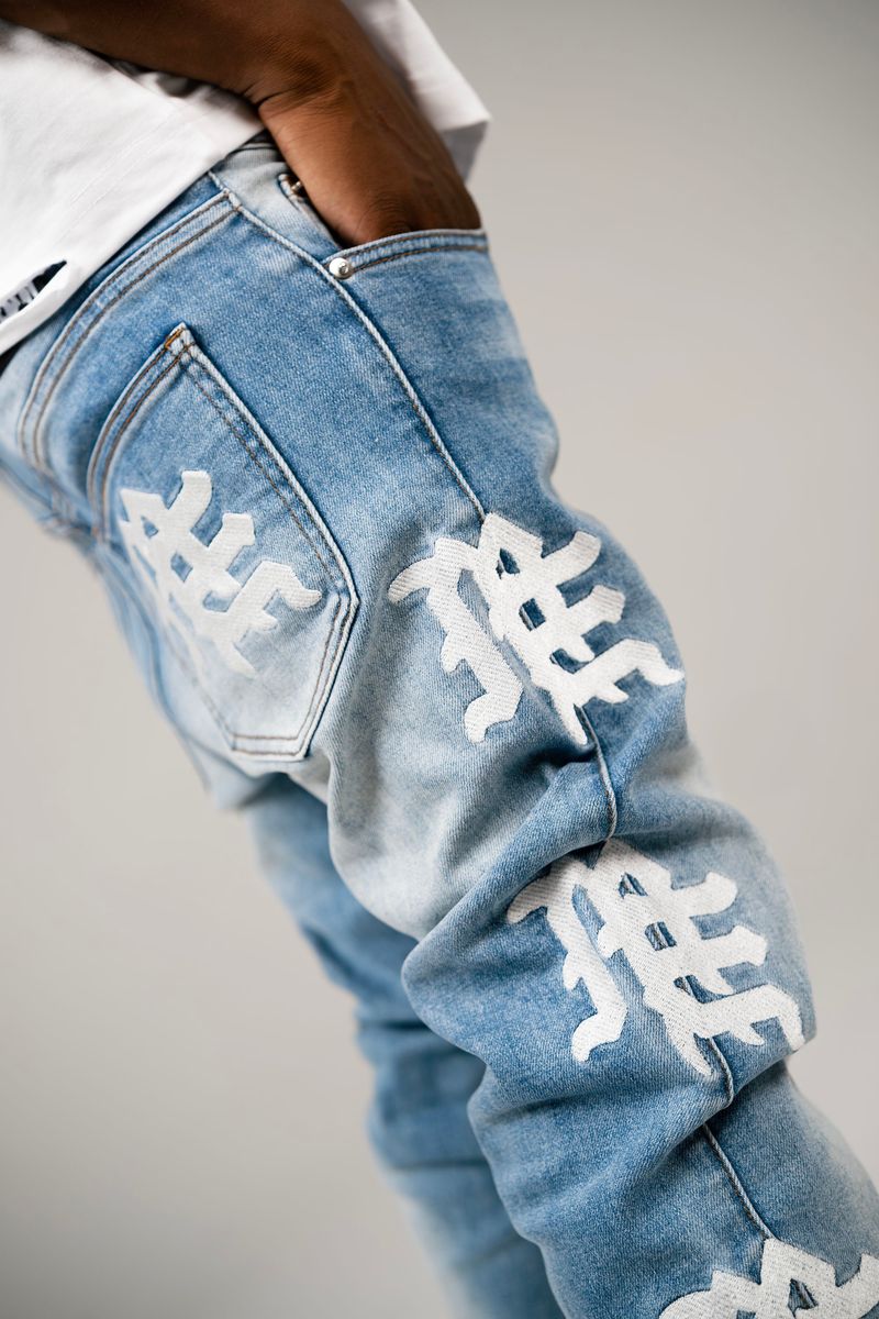 Mixed Emotion Monogram Denim Blue Wash Jeans