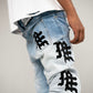 Mixed Emotion  Monogram Denim Light Blue Wash Jeans