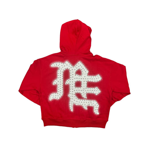 Mixed Emotion  Red ‘End’ Rhinestone hoodie