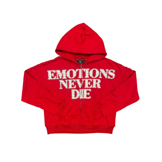 Mixed Emotion  Red ‘End’ Rhinestone hoodie
