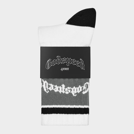 God Speed Og Logo Striped Socks (White/Grey)