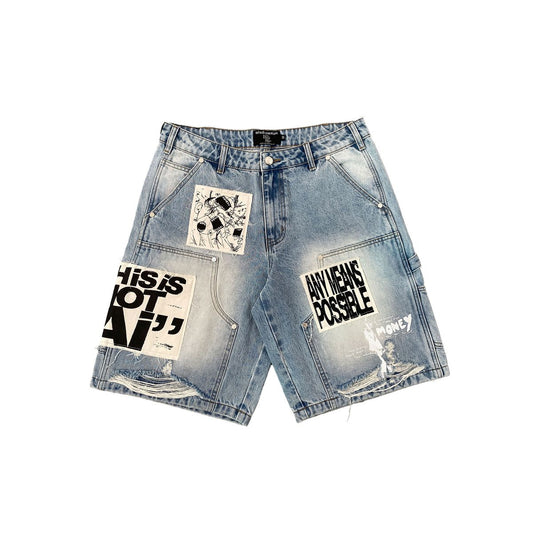 Mixed Emotion Blue “AI” Denim shorts