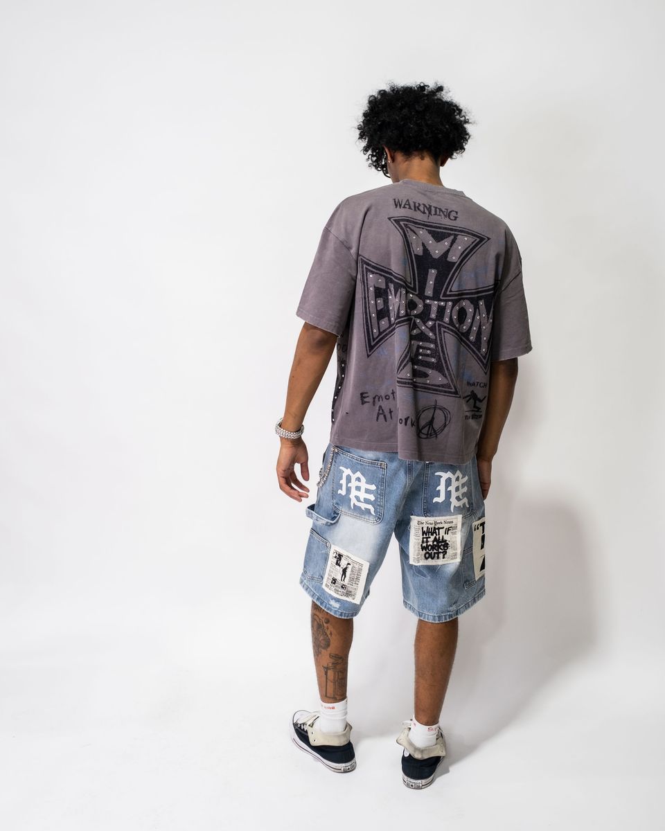 Mixed Emotion Blue “AI” Denim shorts
