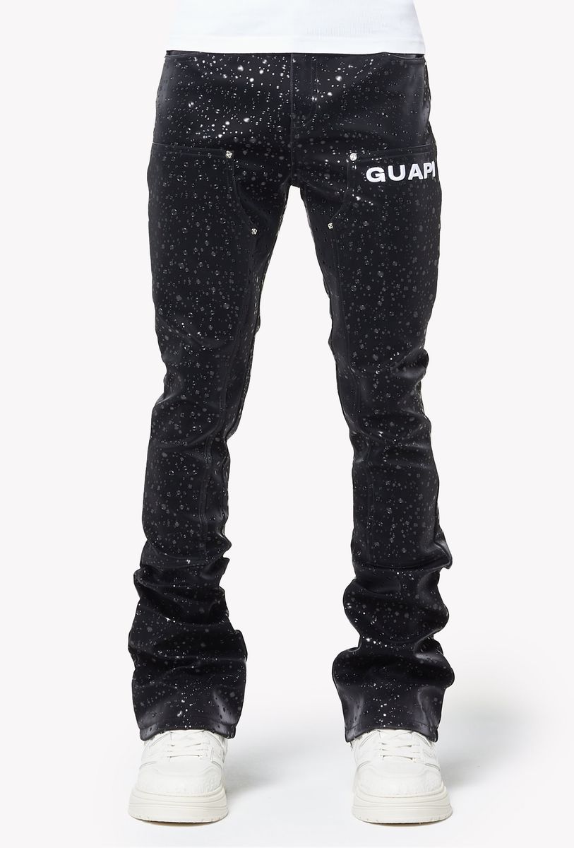 Guapi Obsidian Black Raindrop Leather Pants Jeans