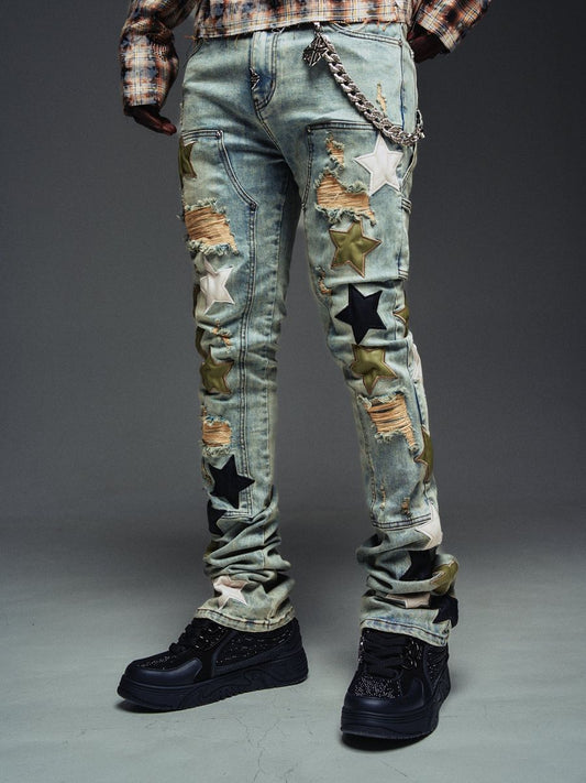 Guapi Olive Green Vintage Stars Denim Jeans
