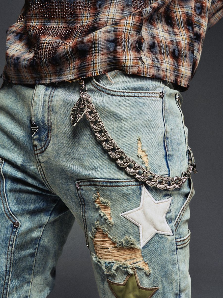 Guapi Olive Green Vintage Stars Denim Jeans
