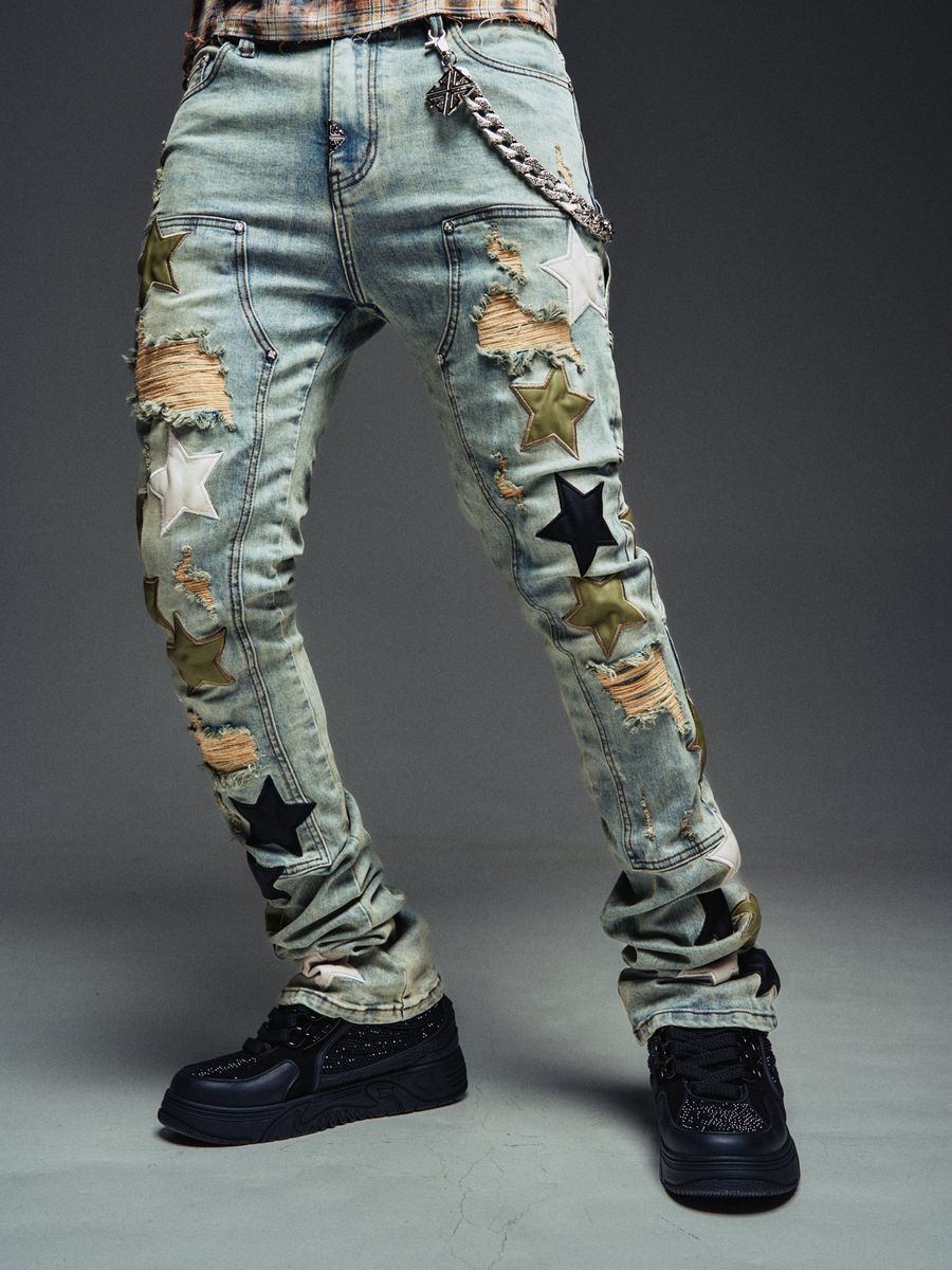 Guapi Olive Green Vintage Stars Denim Jeans