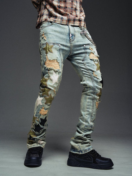 Guapi Olive Green Vintage Stars Denim Jeans