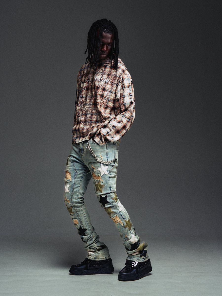 Guapi Olive Green Vintage Stars Denim Jeans